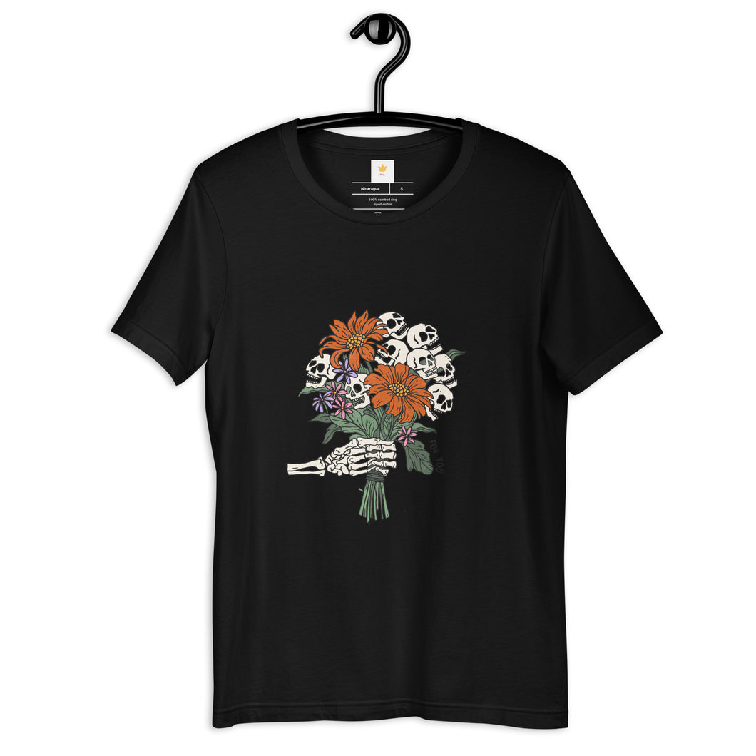 Skeleton Halloween Flowers Unisex t-shirt